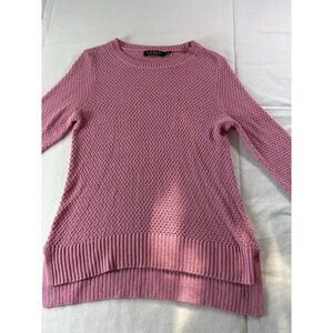 Lauren Ralph Lauren Crewneck Sweater Pink  Open Weave 3/4 Sleeve Size Med Barbie